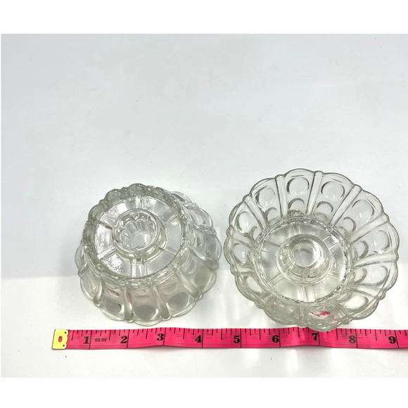 Vintage Clear Pressed Glass Bubble Candle Holders Textured 2 Piece Victorian - Picture 4 of 6